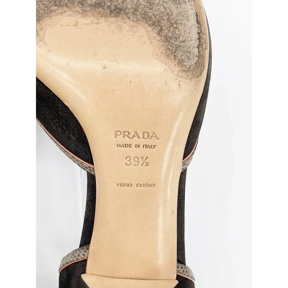 Prada Vintage Dark Brown Camel Nubuck Leather Buckle D'Orsay Pumps Heels IT 39.5